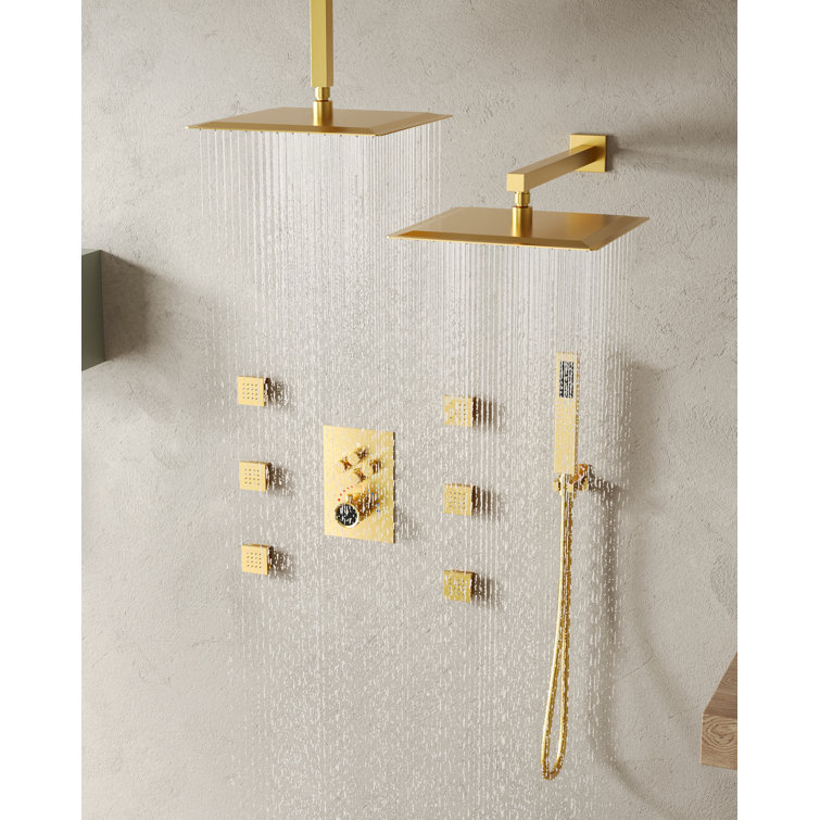 DualJetSpa 12" Gold Dual Shower Head with Body Jets