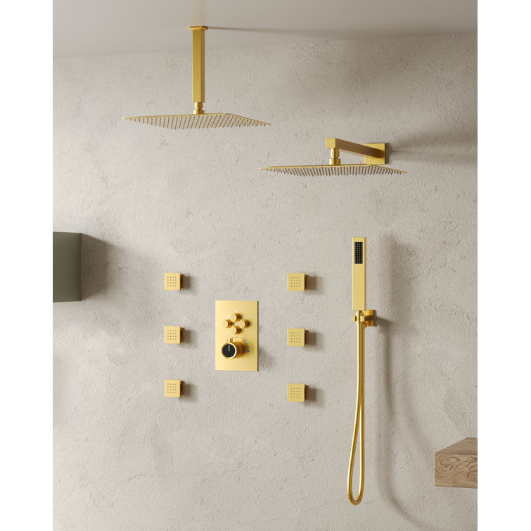 DualJetSpa 12" Gold Dual Shower Head with Body Jets