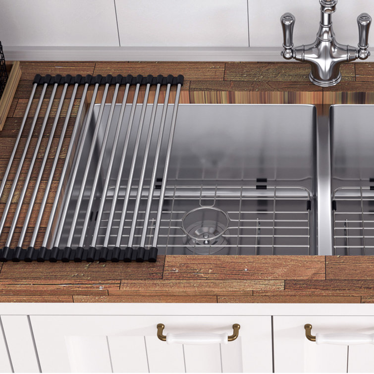 33'' Brushed Nickel Stainless Steel Double Bowl Undermount Kitchen Sink