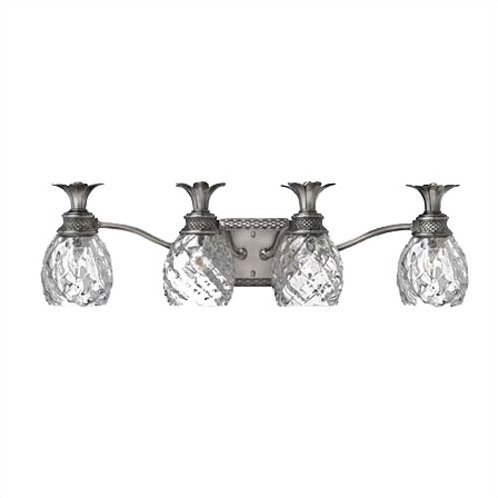Polished Antique Nickel 4-Light Outdoor Vanity with Clear Optic Glass