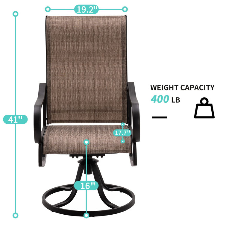 Brown Swivel Patio Dining Chairs with Cushions, Set of 6