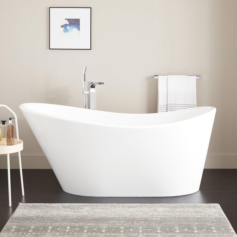 67" White Acrylic Freestanding Modern Soaking Tub