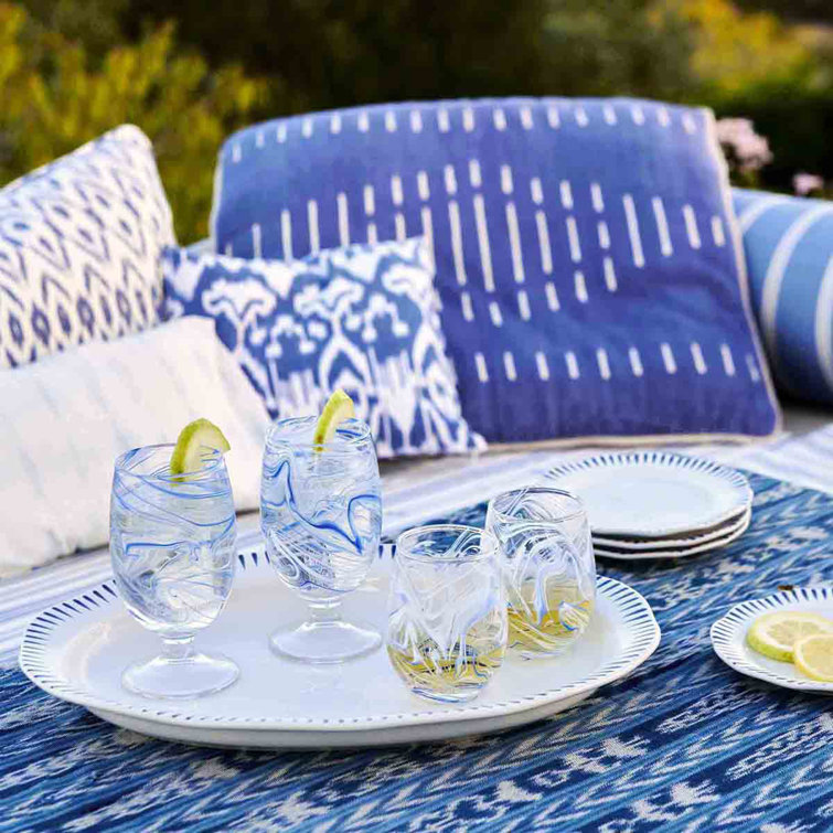 Blue Marbled Glass Stemless Wine Glass for Modern Tables