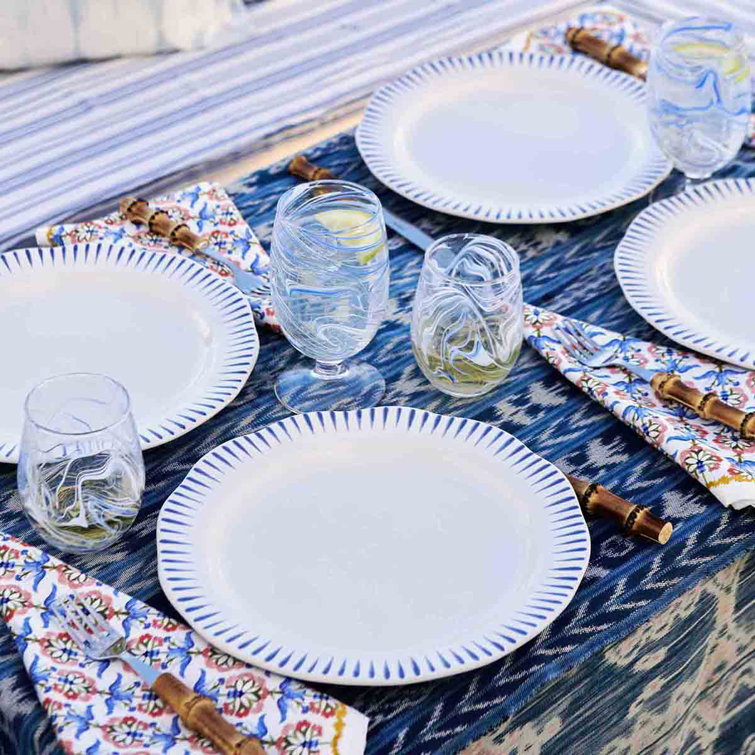 Blue Marbled Glass Stemless Wine Glass for Modern Tables