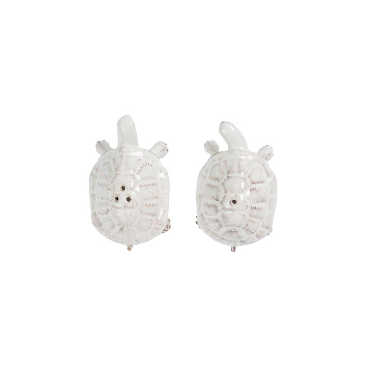 White Ceramic Turtle Salt and Pepper Shakers Set