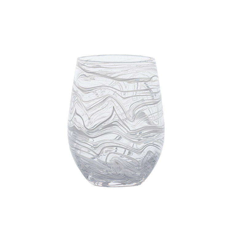 Puro Marbled Stemless Wine Glass in White and Blue