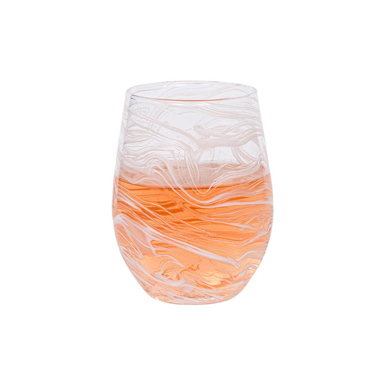Puro Marbled Stemless Wine Glass in White and Blue