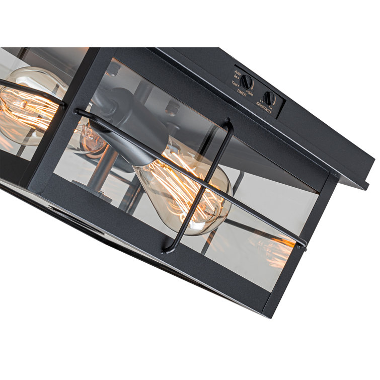 Matte Black 2-Light Outdoor Flush Mount with Clear Glass Shade