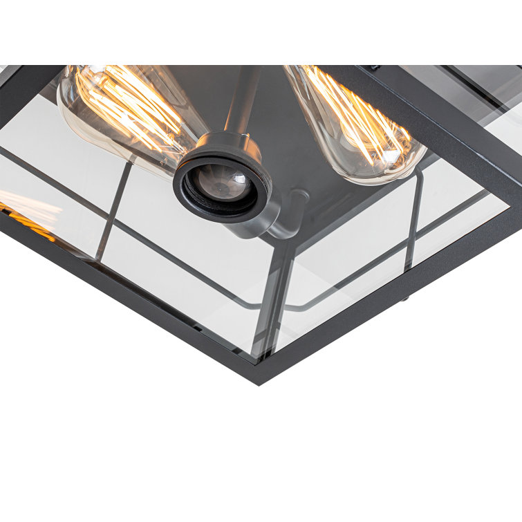 Matte Black 2-Light Outdoor Flush Mount with Clear Glass Shade