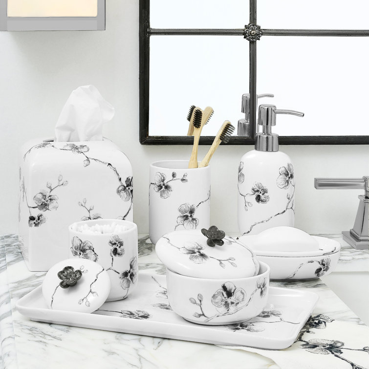 White and Black Orchid Ceramic Vanity Tray