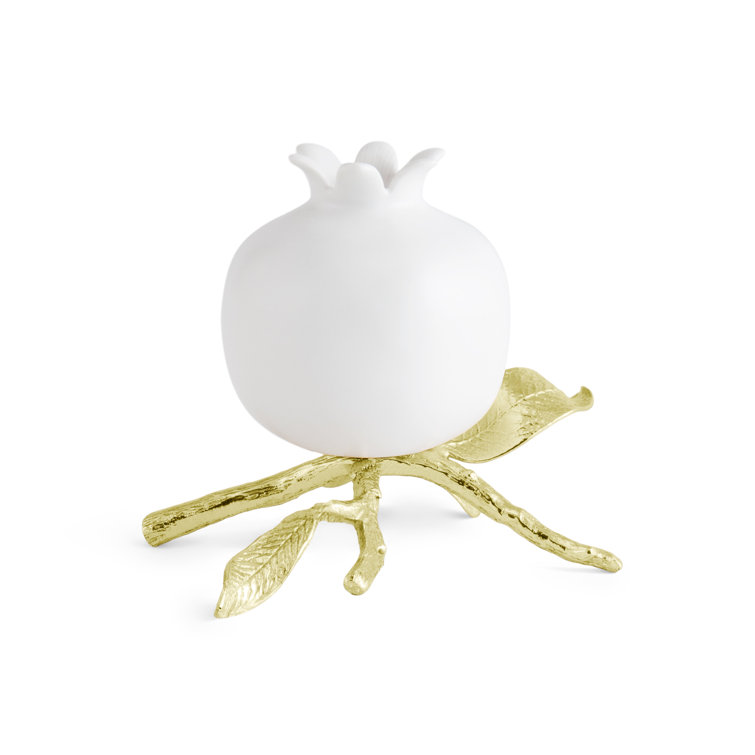 White Porcelain Pomegranate Bud Vase with Brass Base