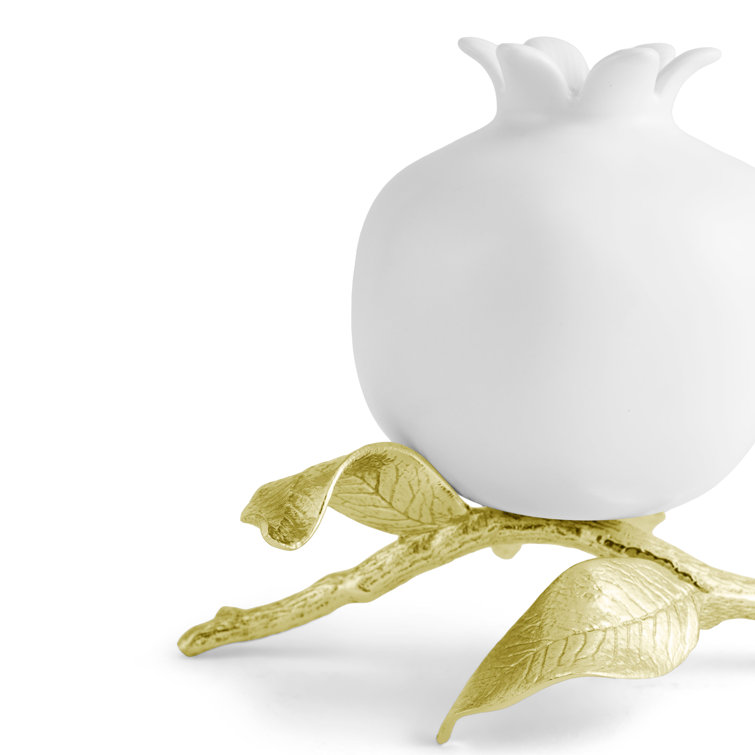 White Porcelain Pomegranate Bud Vase with Brass Base