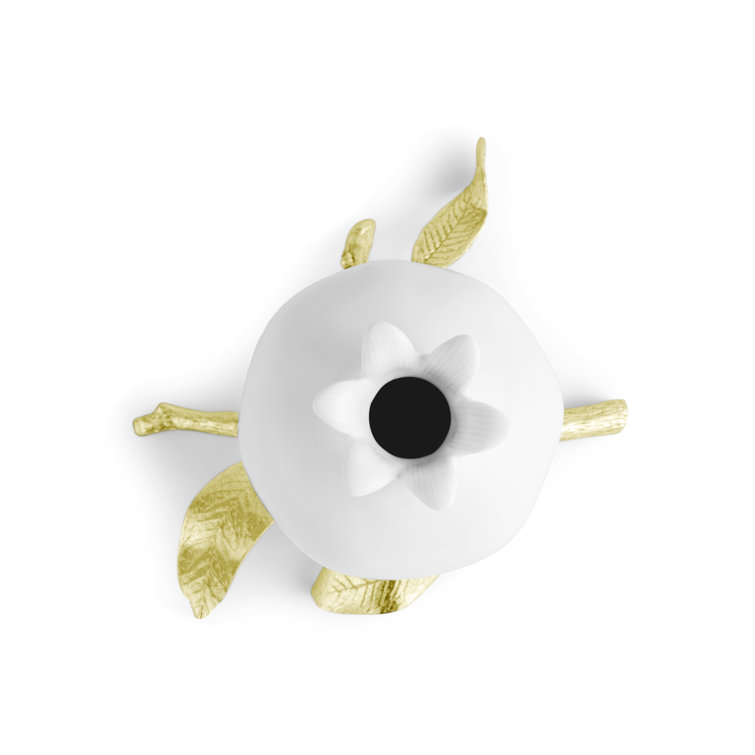 White Porcelain Pomegranate Bud Vase with Brass Base