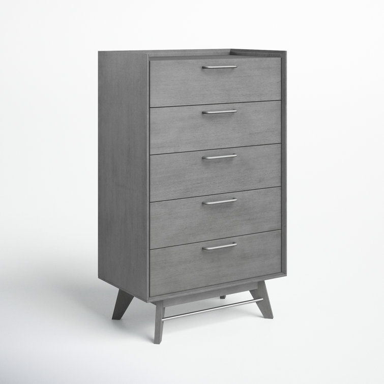 Gray Mid-Century Modern 5-Drawer Vertical Dresser