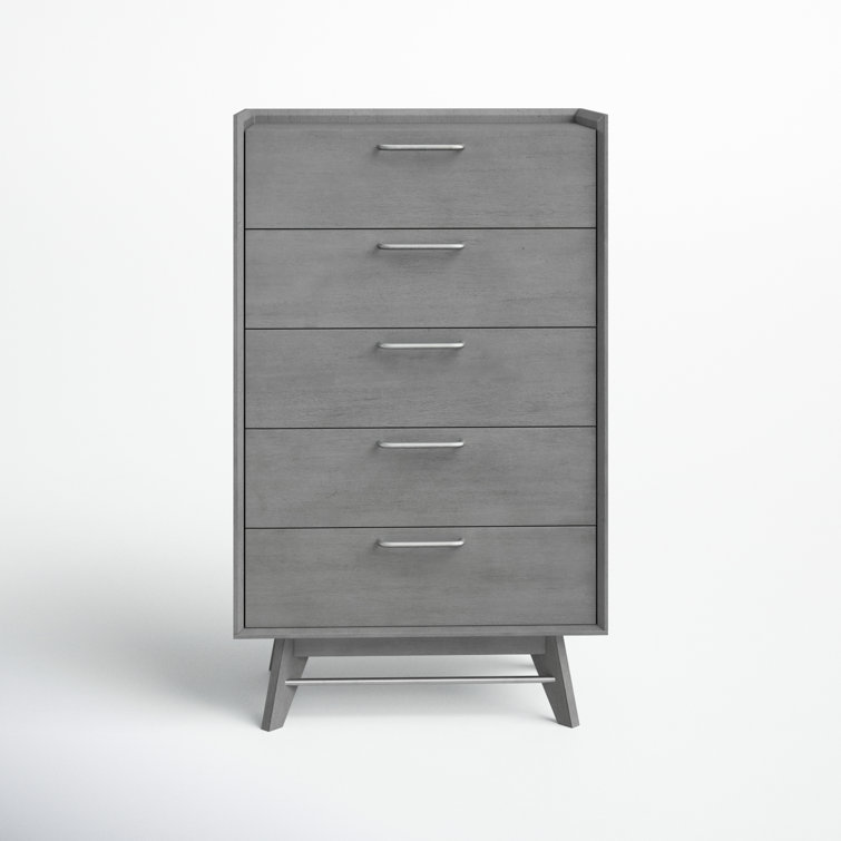 Gray Mid-Century Modern 5-Drawer Vertical Dresser