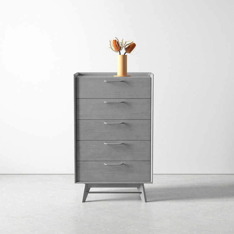 Gray Mid-Century Modern 5-Drawer Vertical Dresser