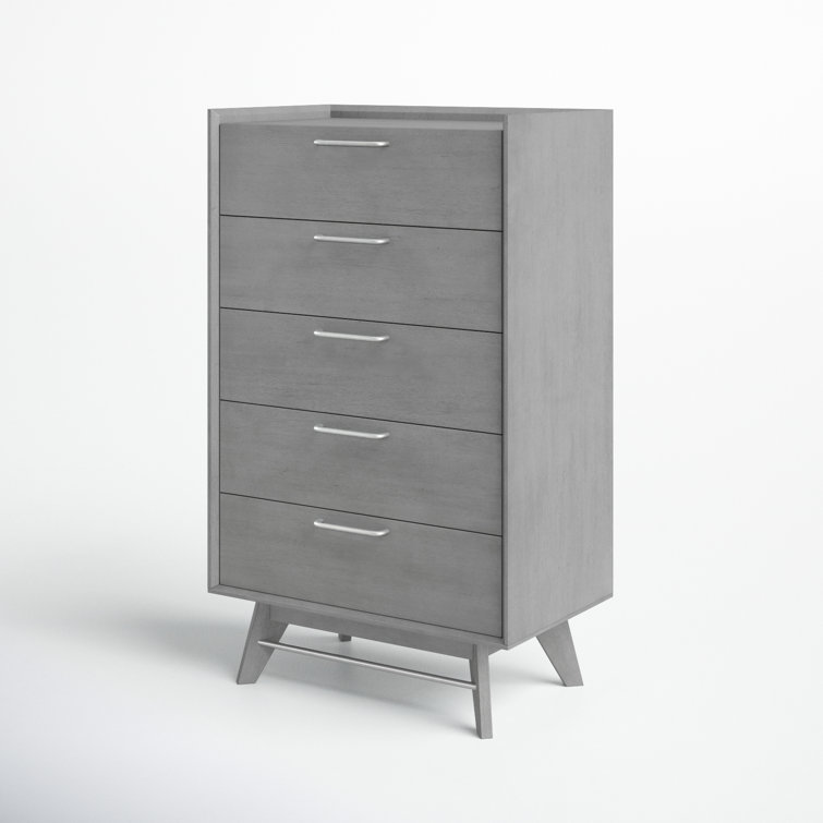 Gray Mid-Century Modern 5-Drawer Vertical Dresser