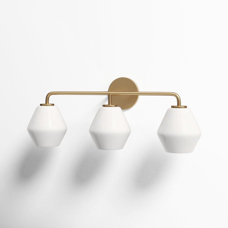 Satin Brass 3-Light Dimmable Vanity Light with White Hexagonal Shades