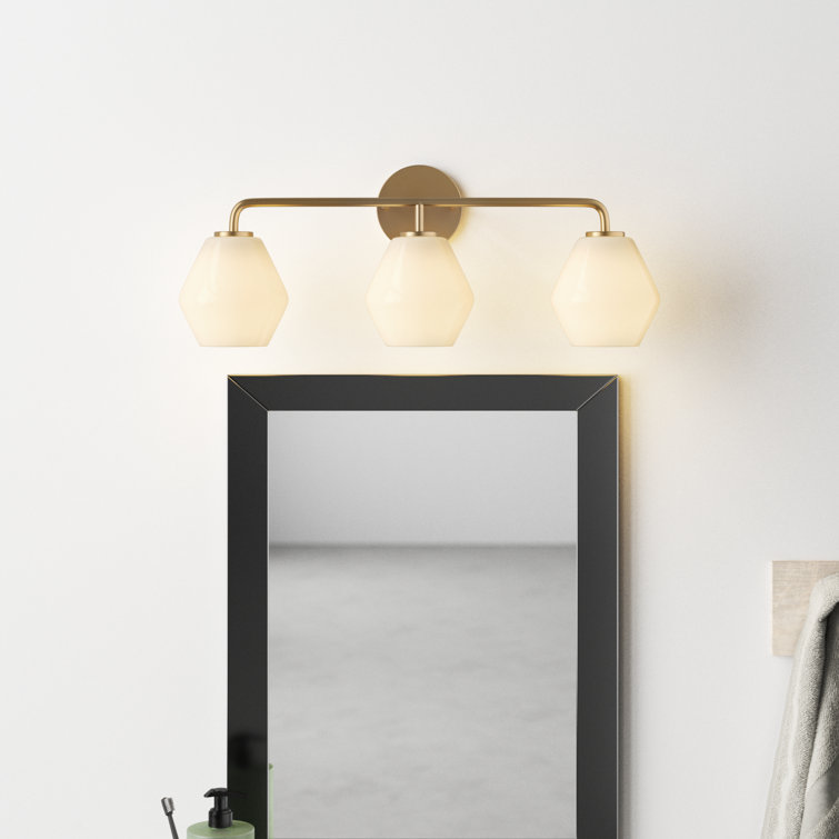Satin Brass 3-Light Dimmable Vanity Light with White Hexagonal Shades
