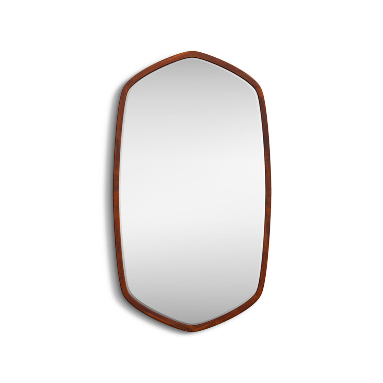 Walnut Brown Hexagon Wood Frame Wall Mirror