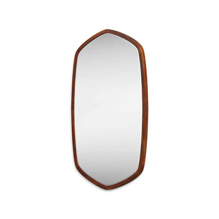 Walnut Brown Hexagon Wood Frame Wall Mirror