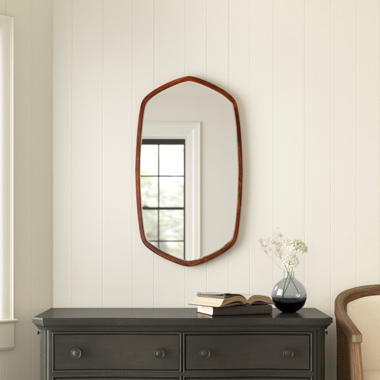 Walnut Brown Hexagon Wood Frame Wall Mirror