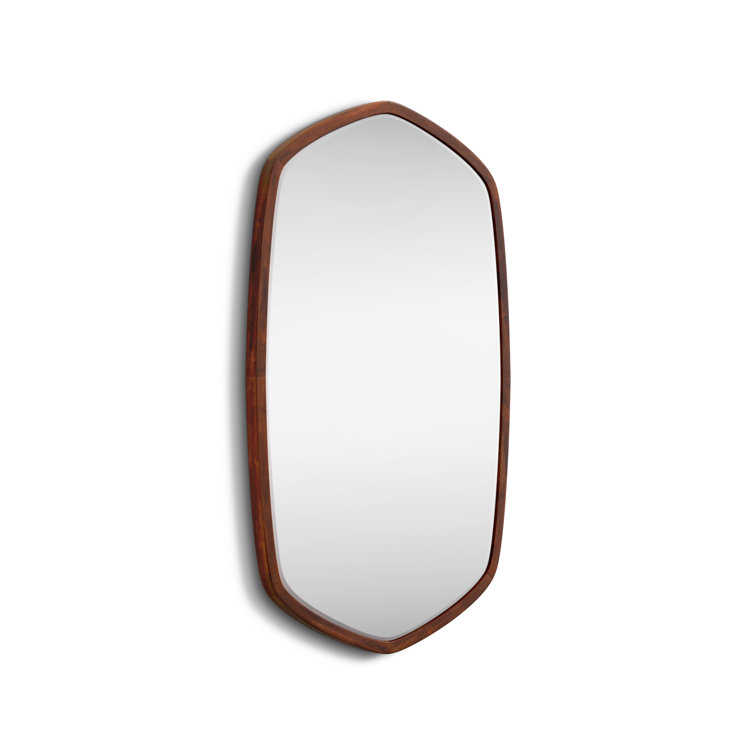 Walnut Brown Hexagon Wood Frame Wall Mirror