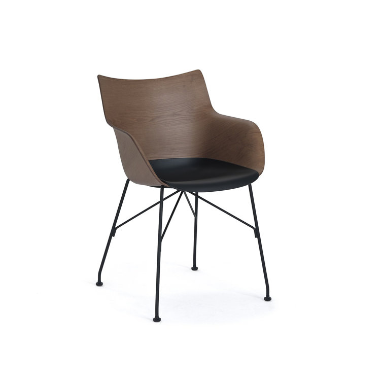 Philippe Starck Q-Wood Slatted Dark Ash and Black Metal Armchair