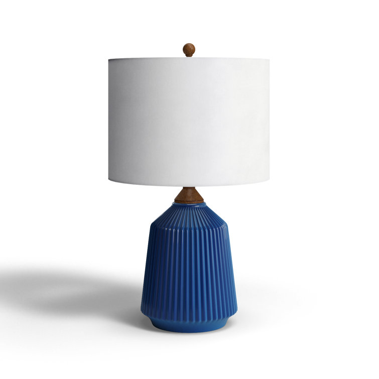 Blue Ceramic Table Lamp with White Linen Shade
