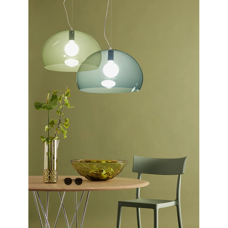 Sky Blue Dome Pendant Lamp with Multicolor Crystal Accents