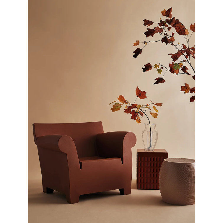 Earth Red Plastic Indoor/Outdoor Stool and Side Table