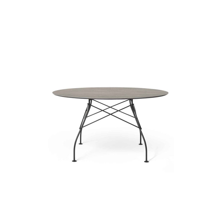 Elegant Round Marble Dining Table with Matt Black Steel Base