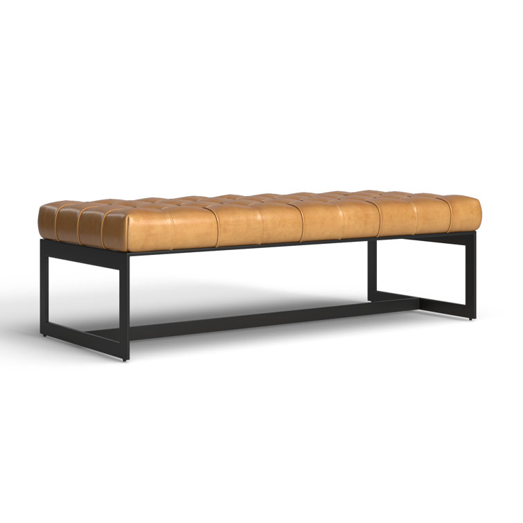 Tan Genuine Leather Industrial Bench with Metal Frame