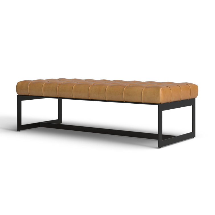 Tan Genuine Leather Industrial Bench with Metal Frame