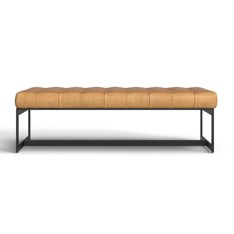 Tan Genuine Leather Industrial Bench with Metal Frame