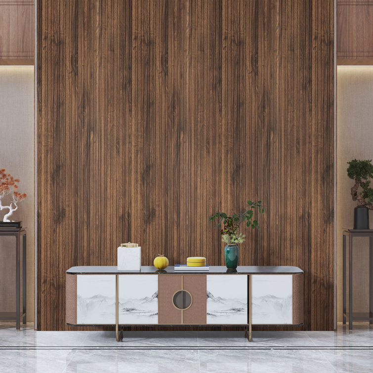 Walnut Brown Textured Shiplap Wood Slat Wall Panels, 94.5" x 12", Pack of 10