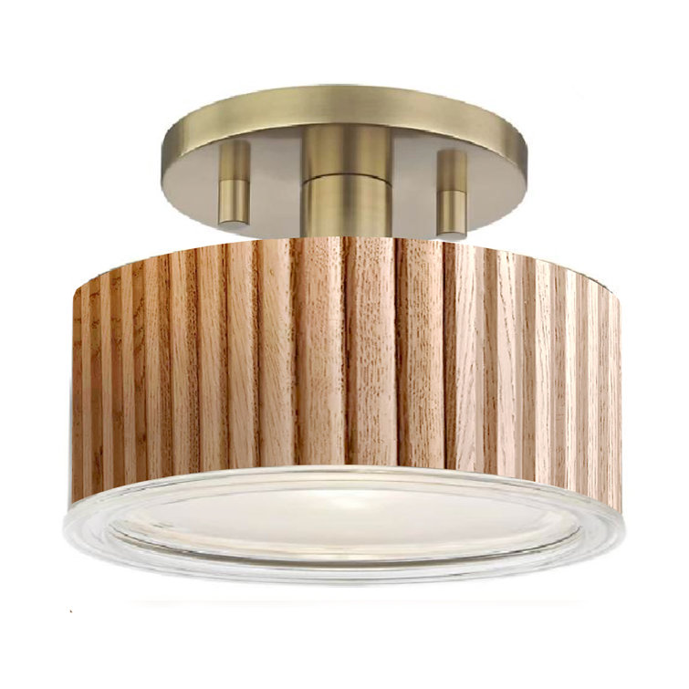 Natural Ash Wood and Brass LED Semi-Flush Mount Ceiling Light