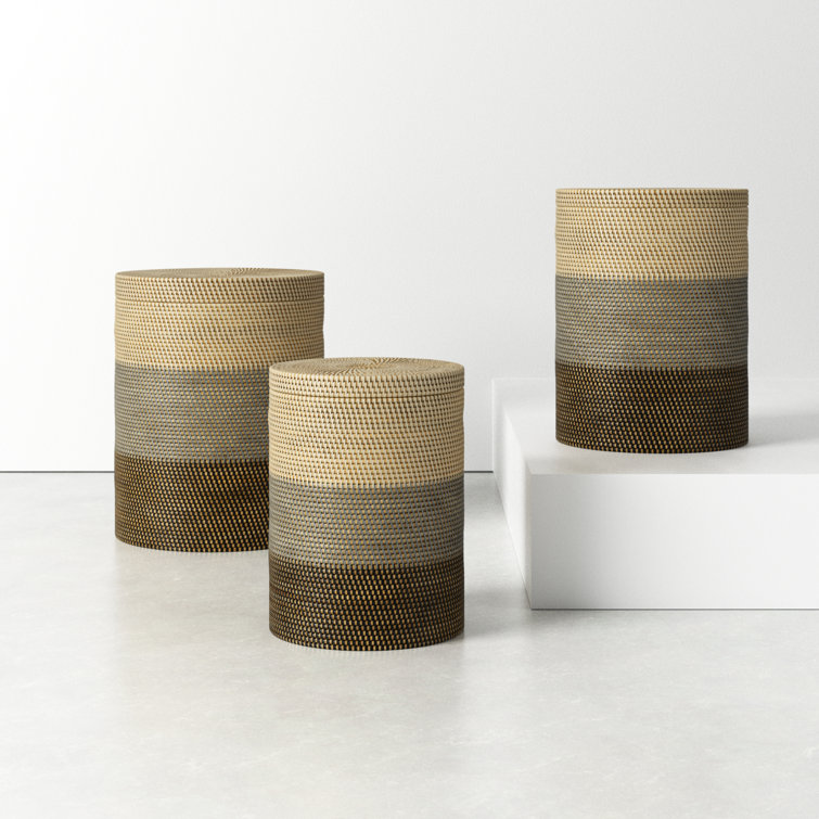 Handwoven Round Rattan Storage Baskets with Lids, Set of 3