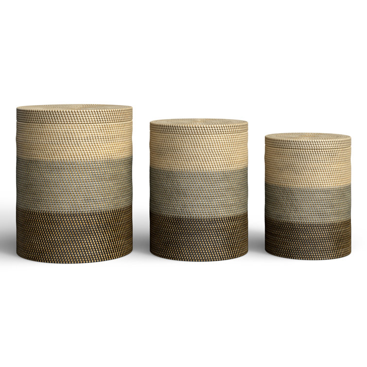 Handwoven Round Rattan Storage Baskets with Lids, Set of 3