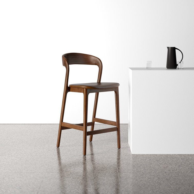 Umber Ash Genuine Leather Counter Stool with Solid Wood Frame