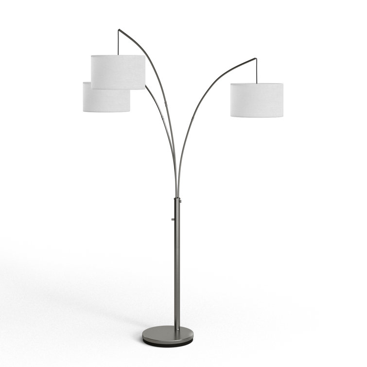Trinity Brushed Steel 74'' Adjustable Arc Floor Lamp with White Shades