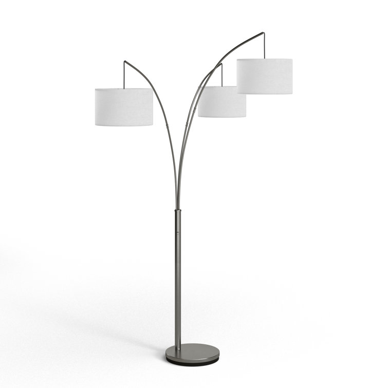Trinity Brushed Steel 74'' Adjustable Arc Floor Lamp with White Shades