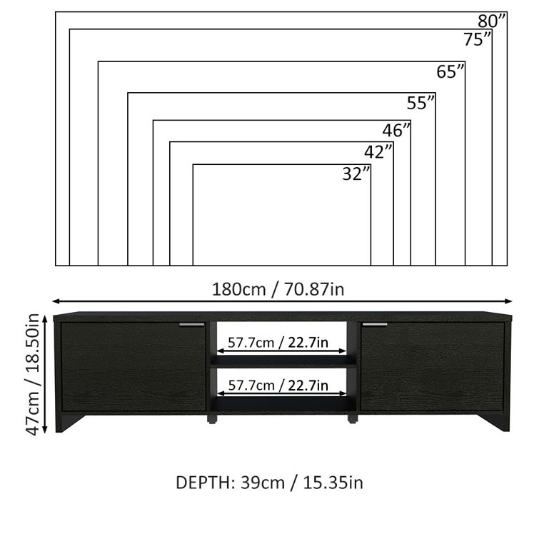 Modern Black Engineered Wood 71" Entertainment TV Stand