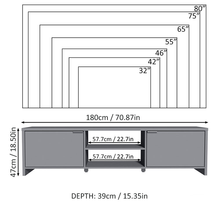 Eco-Friendly Gray Engineered Wood TV Stand with Storage, 71"L