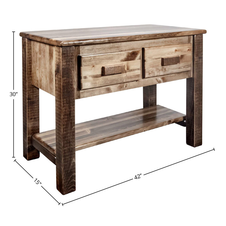 Homestead Pine Console Table with Storage, Medium Brown