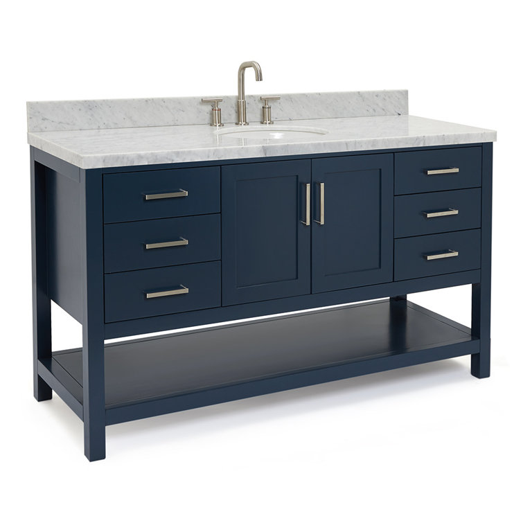 Magnolia Midnight Blue 61" Single Sink Vanity with Marble Top