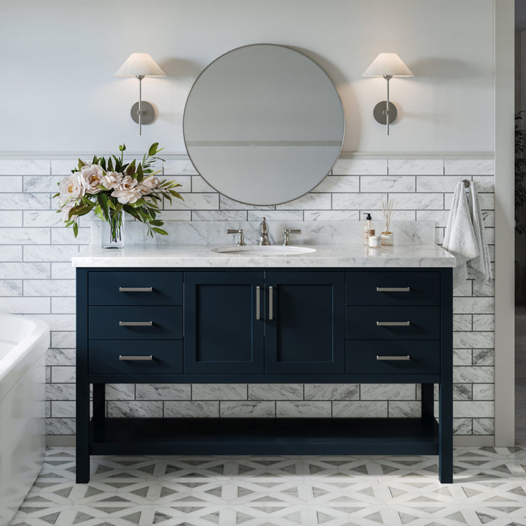 Magnolia Midnight Blue 61" Single Sink Vanity with Marble Top