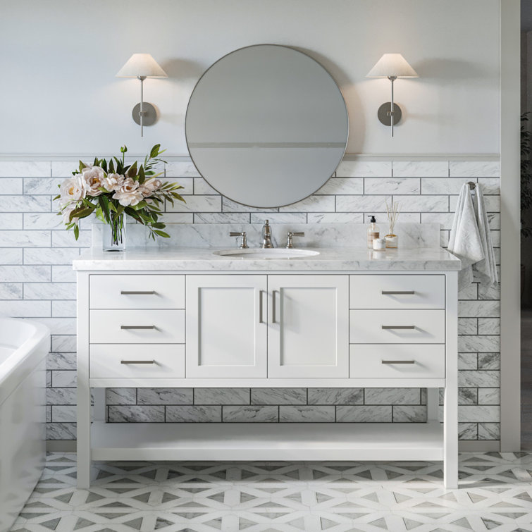 Magnolia 61" White Marble Top Freestanding Bathroom Vanity