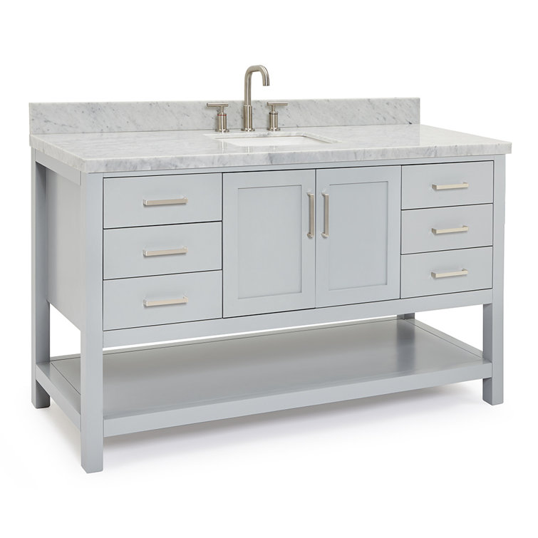 Magnolia 61" Gray Freestanding Double Basin Vanity with Carrara White Top