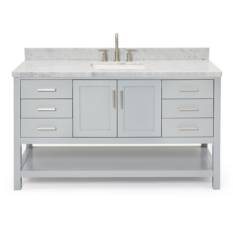 Magnolia 61" Gray Freestanding Double Basin Vanity with Carrara White Top